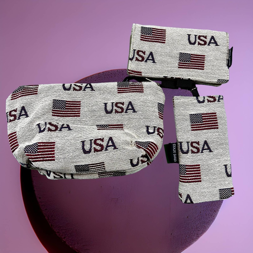 Dixie Bags Patriotic U.S.A. 3 Piece Set Clutch Glasses Case and Checkbook Cover